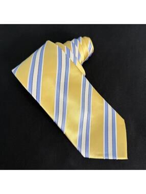 Donald J Trump 100% Silk Blue Yellow Neck Tie Signature Collection Gold Bar Logo